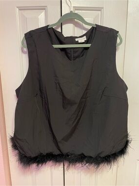 Sleeveless Black Feather-Trim Tank Top by Worth New York